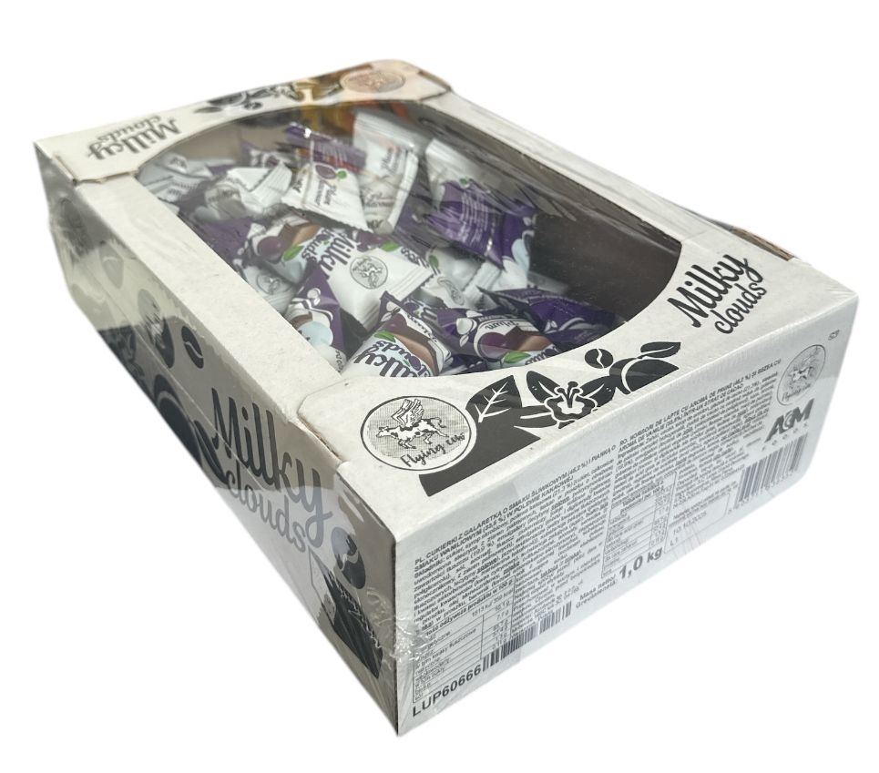 Milky Clouds Sliwka Plum 1kg (Pflaumen Schoko Bonbons) FIRMA "MILKY"