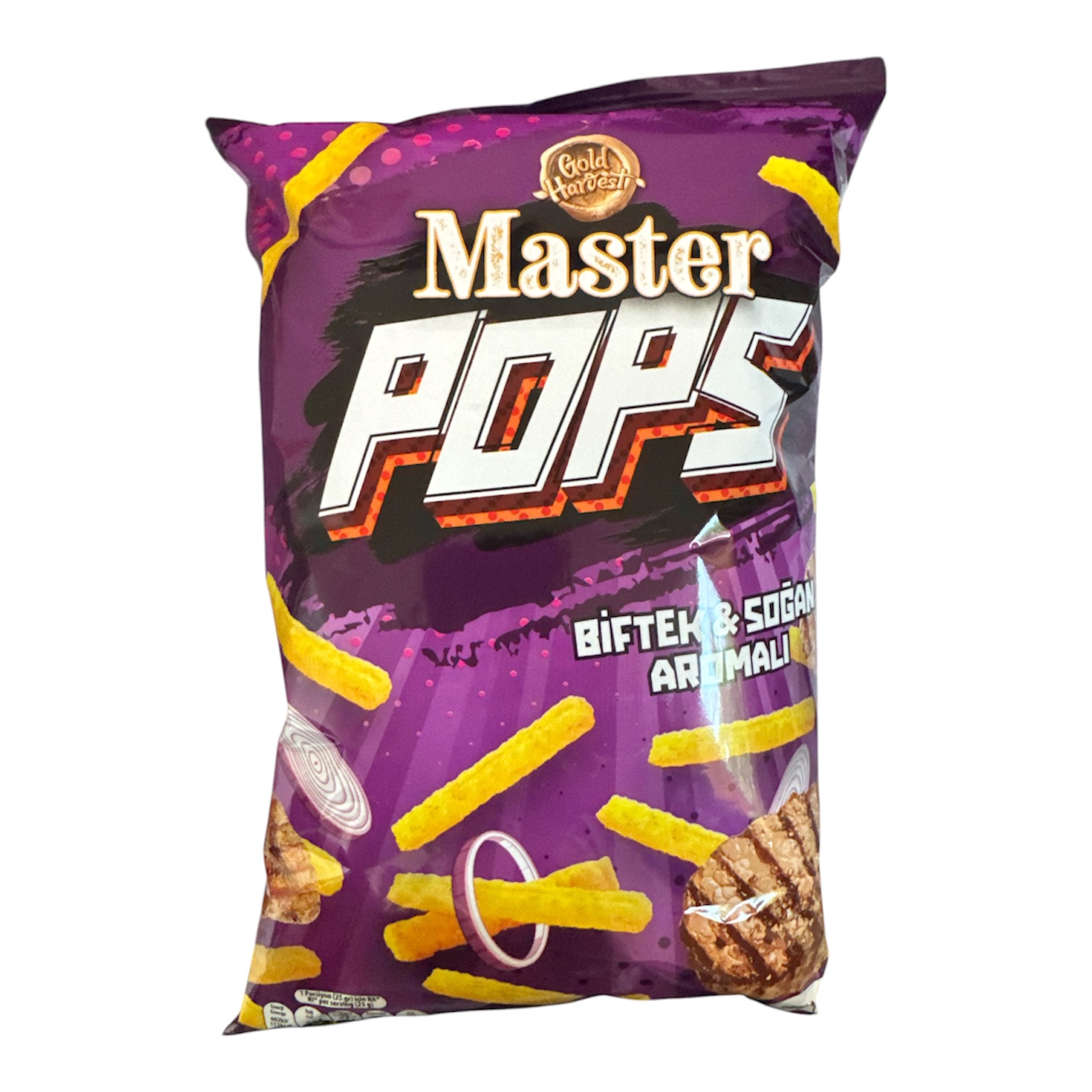 Master Pops Beef & Onion chips 90g x 16st (chips mit Rindfleisch & Zwiebel Geshmack)