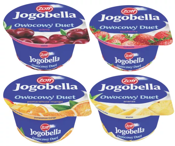 Jogurt JOGOBELLA Duett  Zott 180g x 12st. (versch. Sorten mit Ananas,Mango,Pfirsich , Mango, Erdbeer