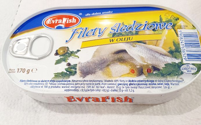 Evra Fisch Filety Sledzowy  in öl 170grx 16st ( Heringsfilet  in öl )