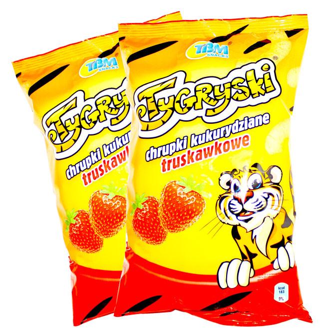 TBM Snacks Tygryski chrupki kukurydziane truskawkowe70g x 20St.